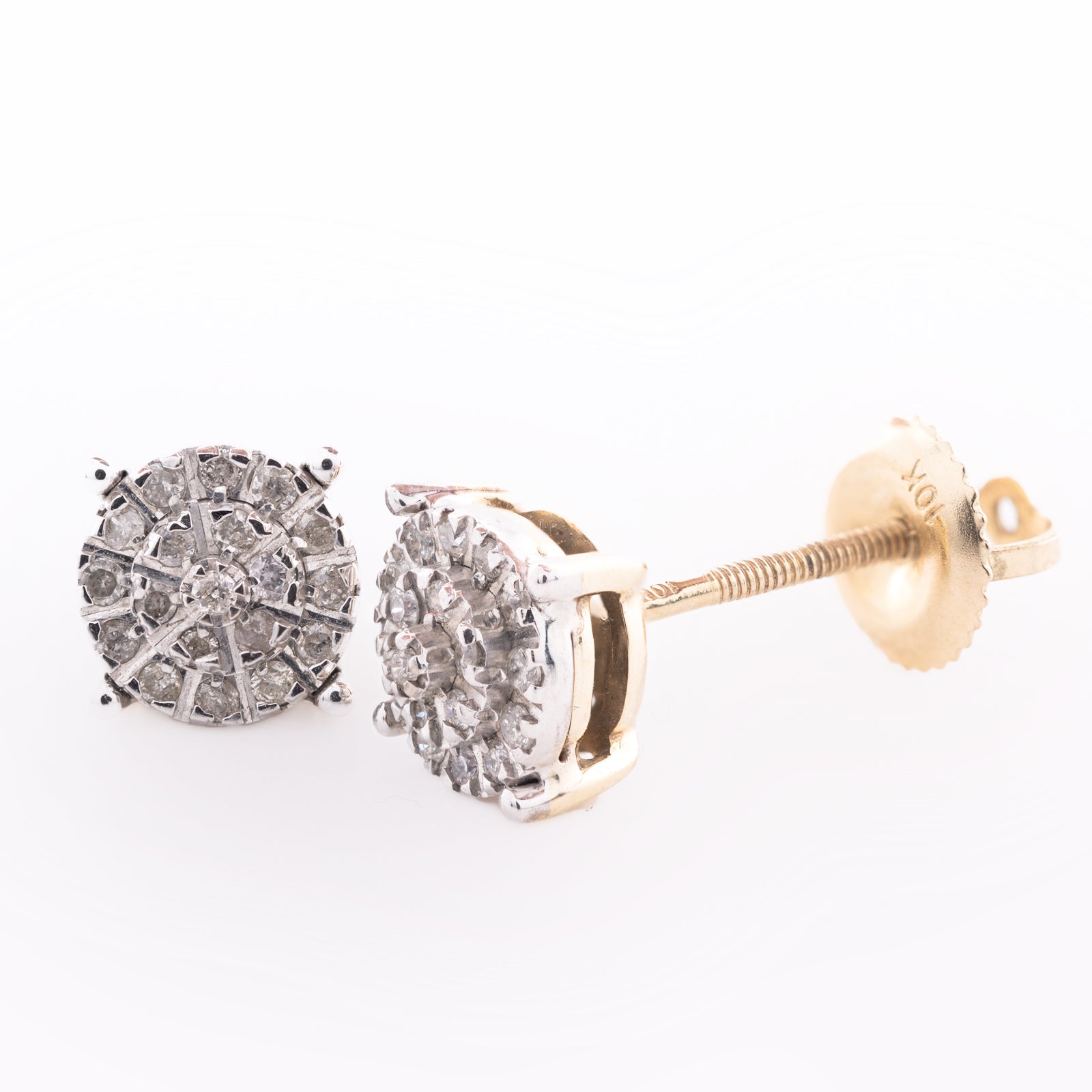 10k Yellow Gold Round Cluster 0.19CT Diamond Stud Earrings