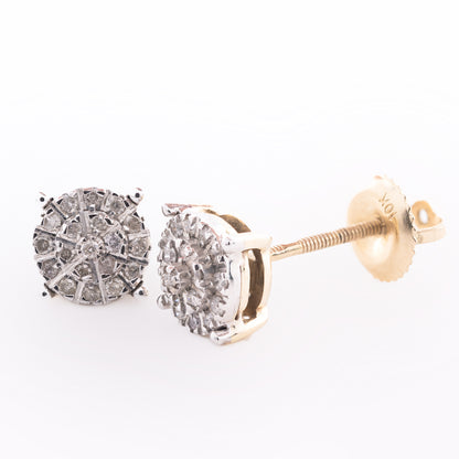 10k Yellow Gold Round Cluster 0.19CT Diamond Stud Earrings