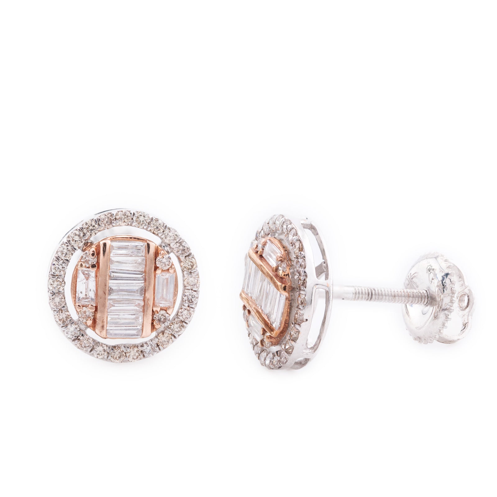 10k White Gold 0.53 CTW Baguette Diamond Halo Stud Earrings