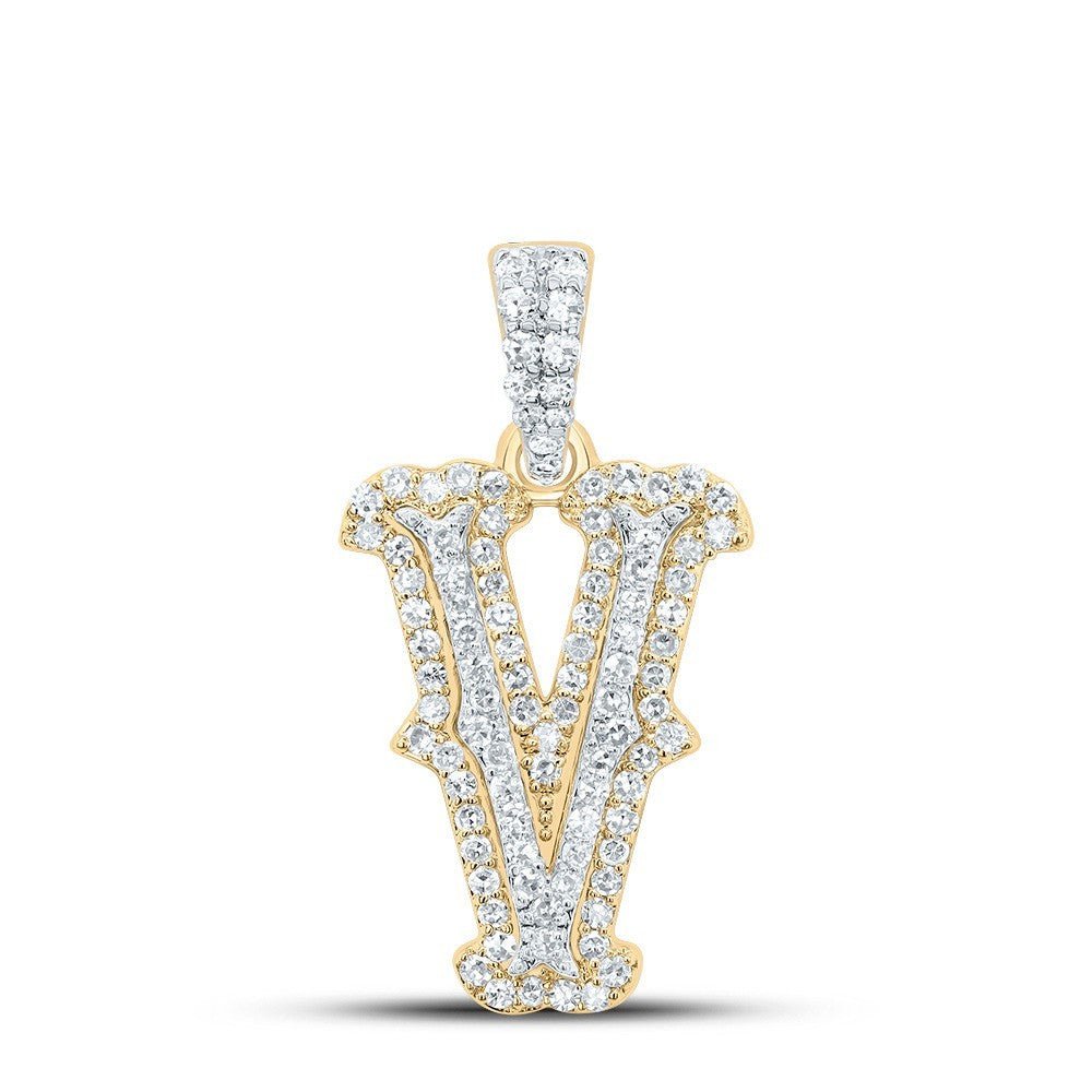 0.31CTW Natural Diamond 10k Two Tone Gold 1.37g Initial Letter "V" Pendant Charm - Elite Jewelers - Charms & Pendants