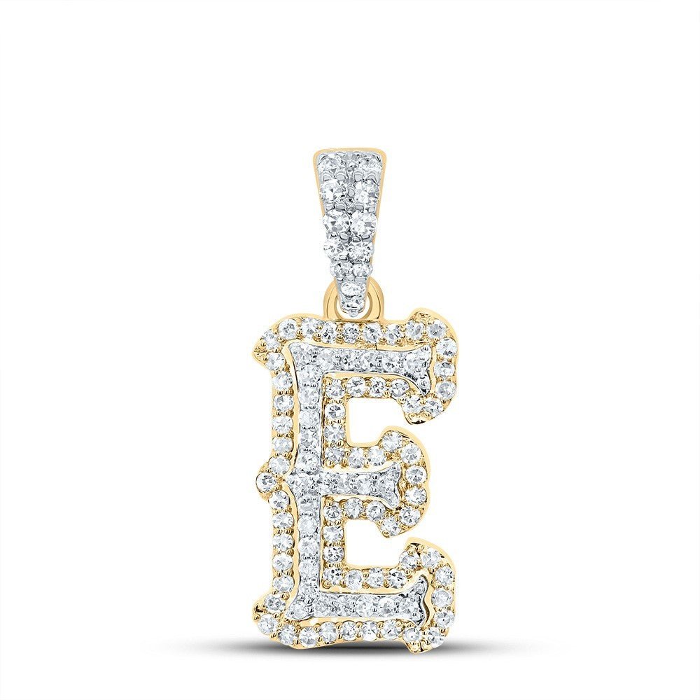 0.32CTW Natural Diamond 10k Two Tone Gold 1.32g Initial Letter "E" Pendant Charm - Elite Jewelers - Charms & Pendants