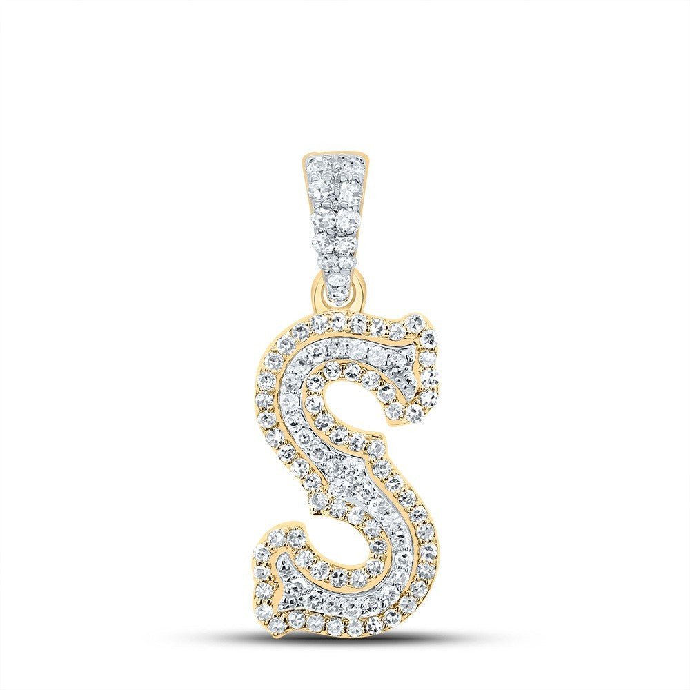 0.32CTW Natural Diamond 10k Two Tone Gold 1.35g Initial Letter "S" Pendant Charm - Elite Jewelers - Charms & Pendants