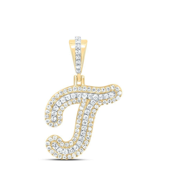 0.34CTW Natural Diamond 10k Yellow Gold 1.77g Initial "T" Pendant Alphabet Charm - Elite Jewelers - Charms & Pendants