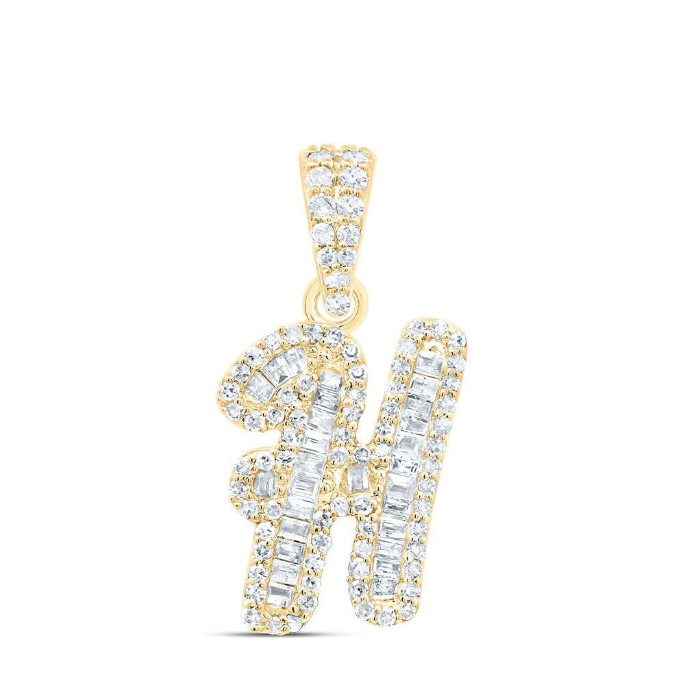 0.36CTW Natural Diamond 10k Yellow Gold 1.54g Initial "H" Pendant Alphabet Charm - Elite Jewelers - Charms & Pendants