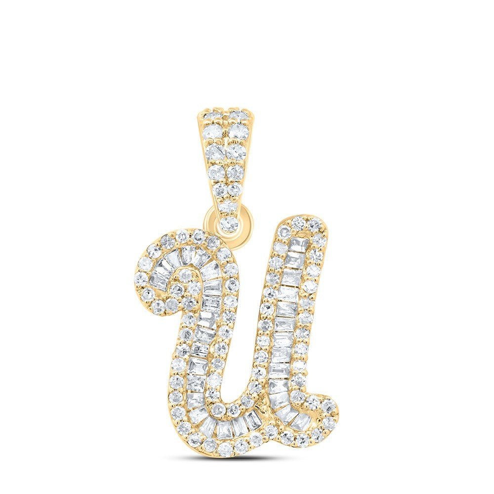 0.37CTW Natural Diamond 10k Yellow Gold 1.48g Initial Letter "U" Pendant Charm - Elite Jewelers - Charms & Pendants