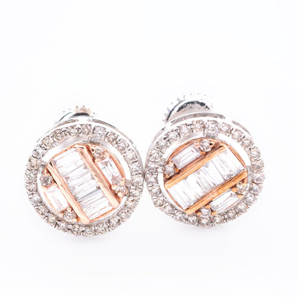 10k White Gold 0.53 CTW Baguette Diamond Halo Stud Earrings