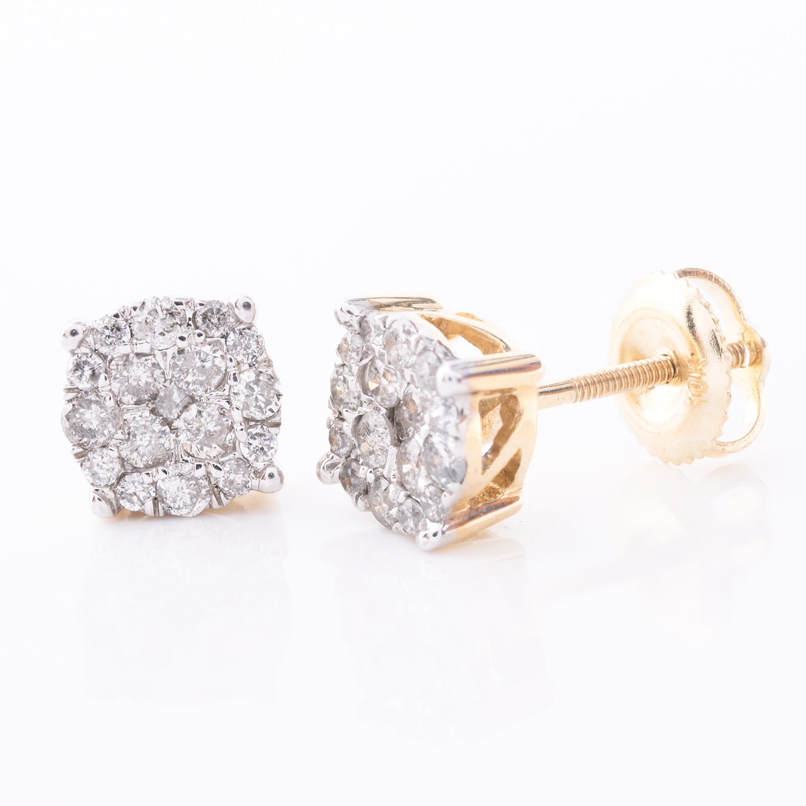 10k Yellow Gold Flower Cluster 0.53CTW Diamond Stud Earrings