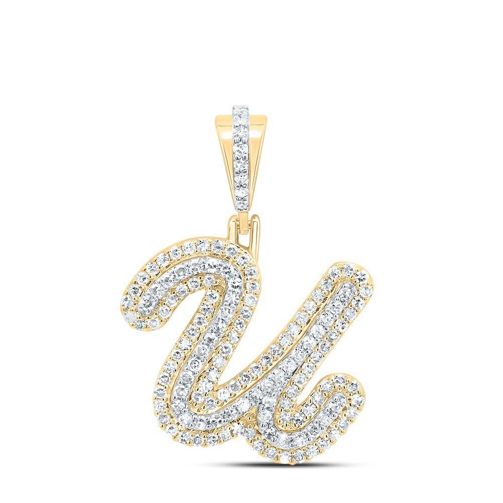 0.46CTW Natural Diamond 10k Yellow Gold 2.16g Initial Letter "U" Pendant Charm - Elite Jewelers - Charms & Pendants