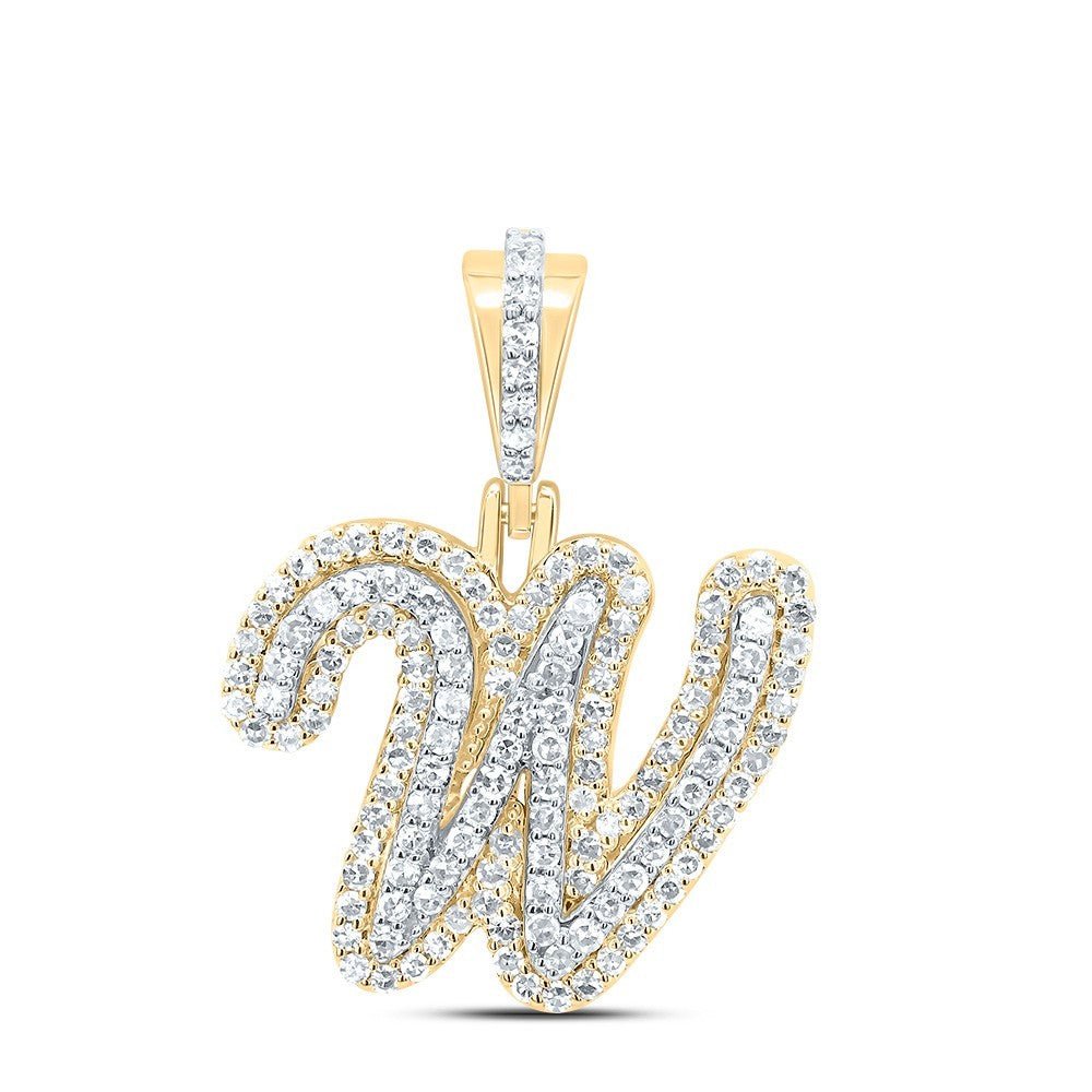 0.48CTW Natural Diamond 10k Yellow Gold 2.08g Initial Letter "W" Pendant Charm - Elite Jewelers - Charms & Pendants