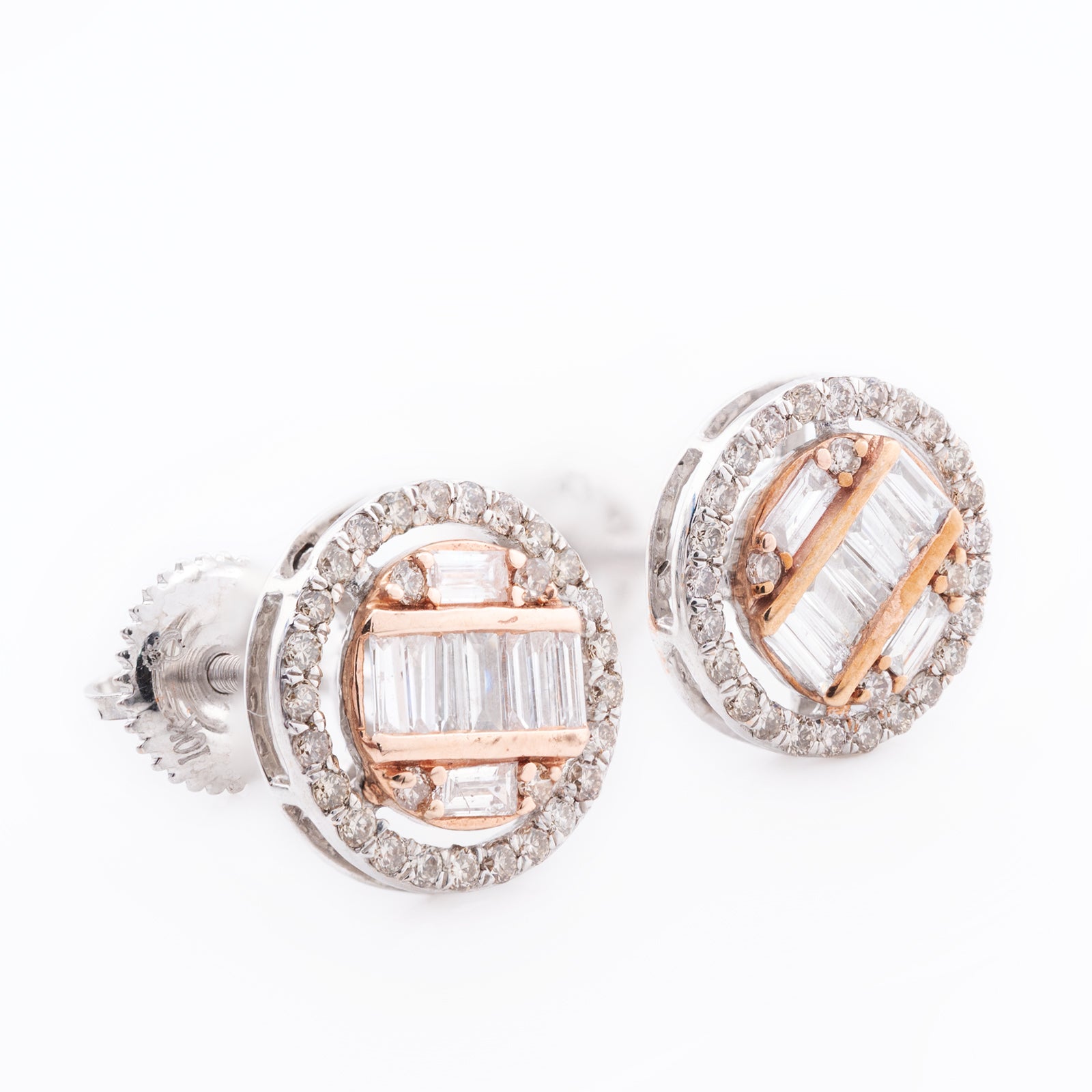 10k White Gold 0.53 CTW Baguette Diamond Halo Stud Earrings