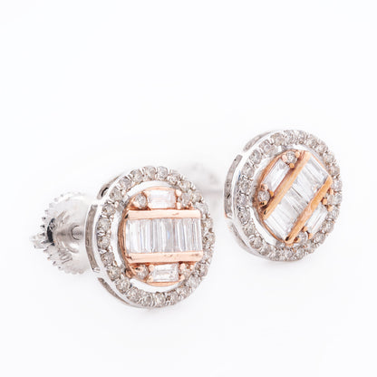 10k White Gold 0.53 CTW Baguette Diamond Halo Stud Earrings