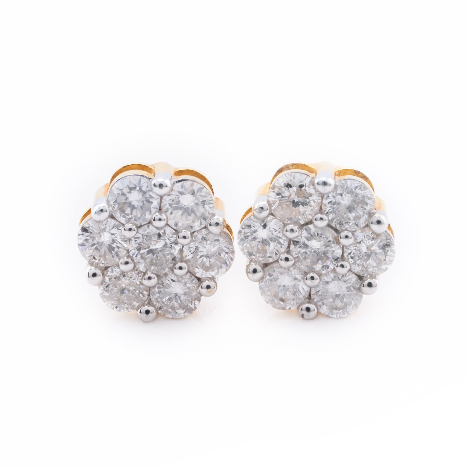10k Yellow Gold Diamond Cluster Stud Earrings 0.9CTW
