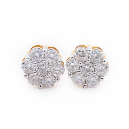 10k Yellow Gold Diamond Cluster Stud Earrings 0.9CTW