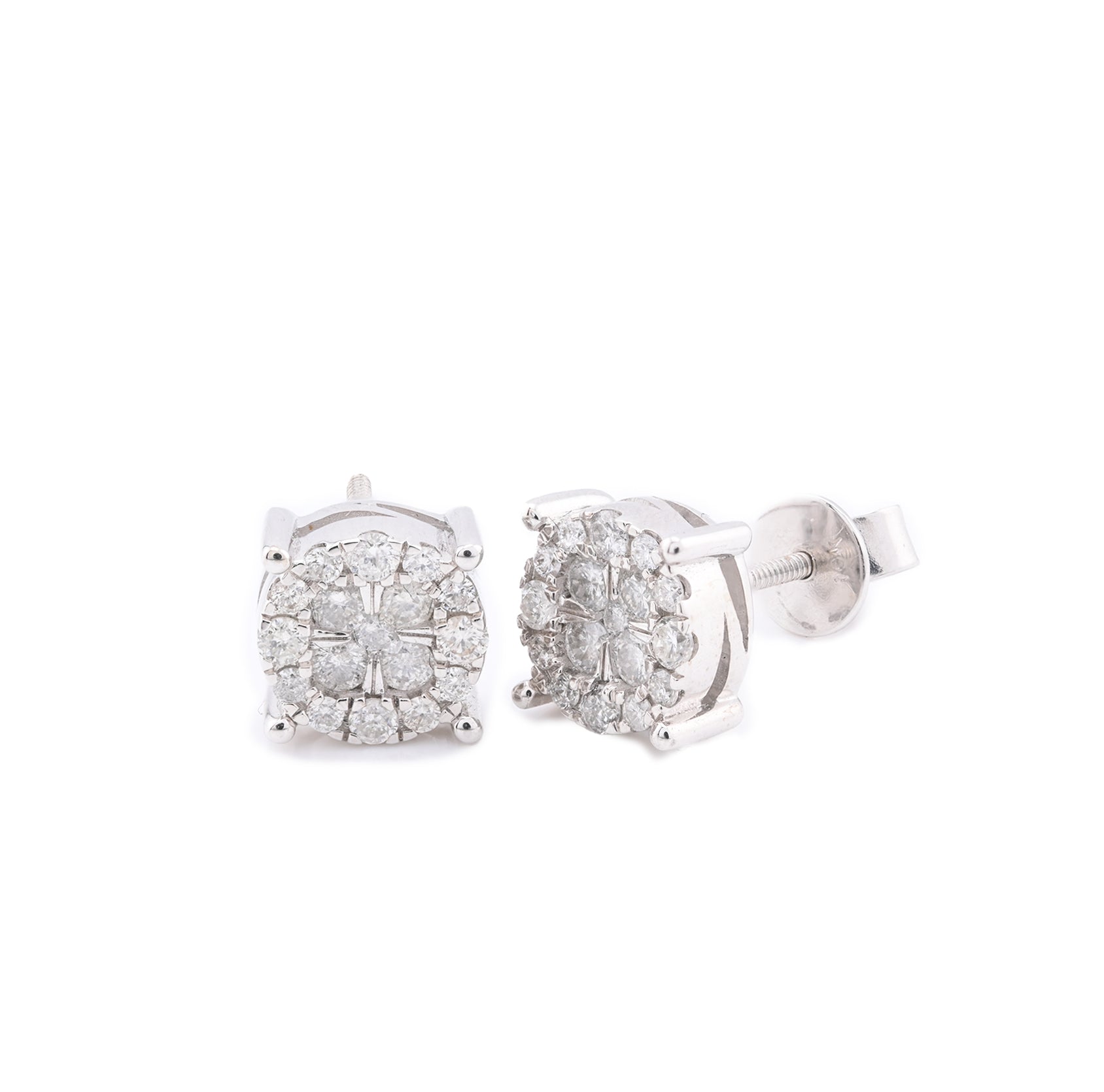 10k White Gold Diamond Cluster Stud Earrings 0.68CTW