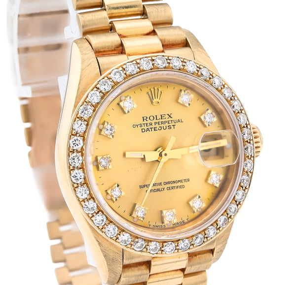 Rolex 26MM Presidential 18K Gold Diamond Bezel/Dial Champagne Face Women Watch 69178