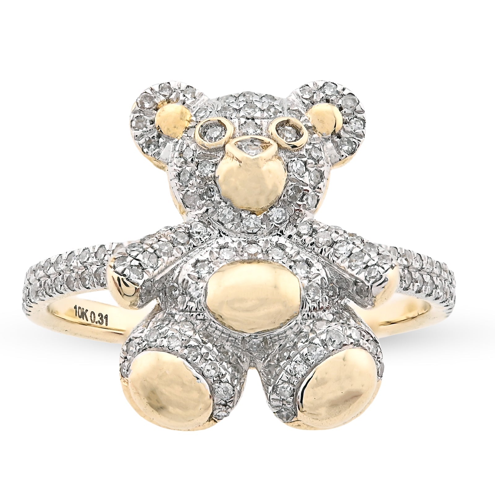 10K 0.31CT Natural Diamond Teddy Bear Women Ring - Elite Jewelers - Rings