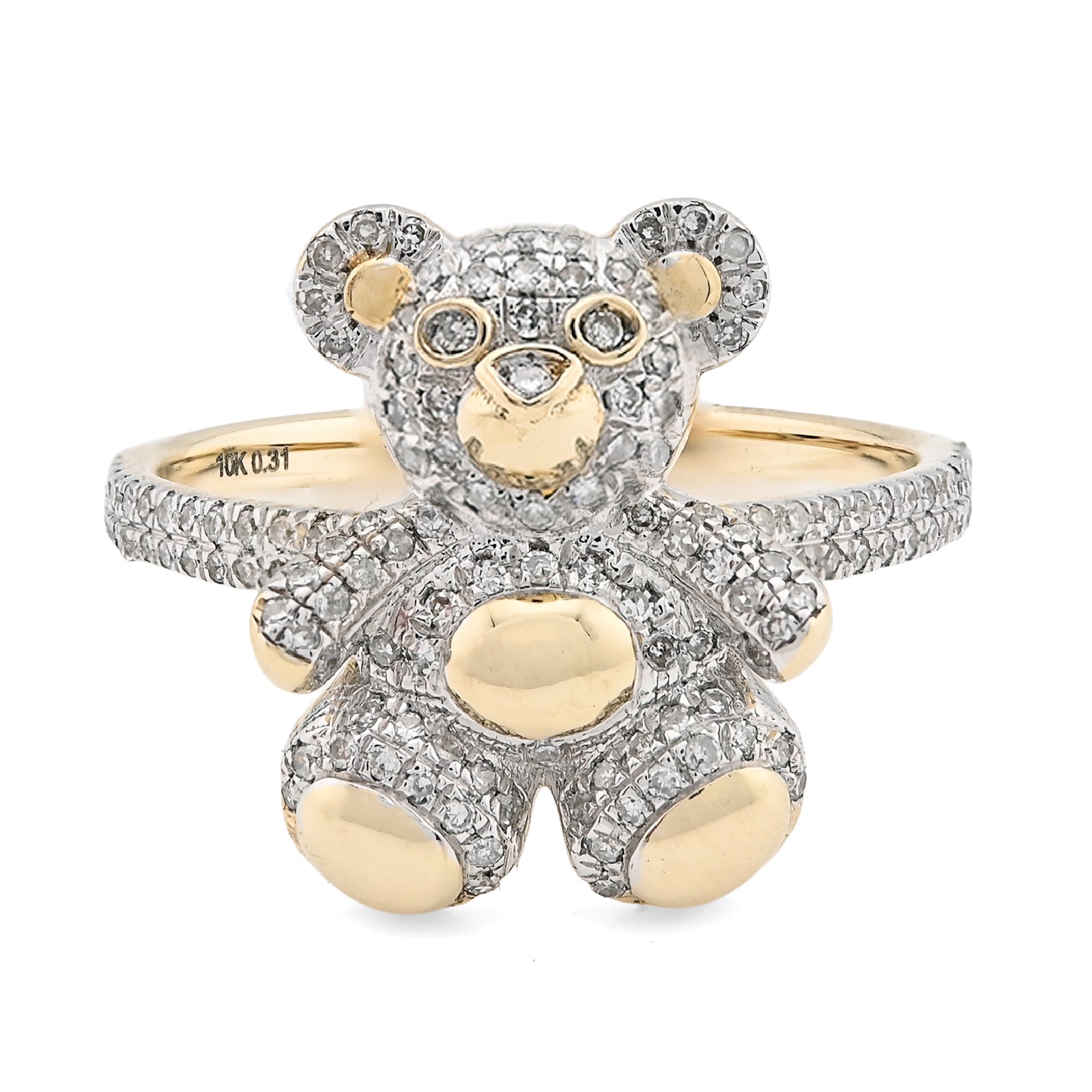 10K 0.31CT Natural Diamond Teddy Bear Women Ring - Elite Jewelers - Rings