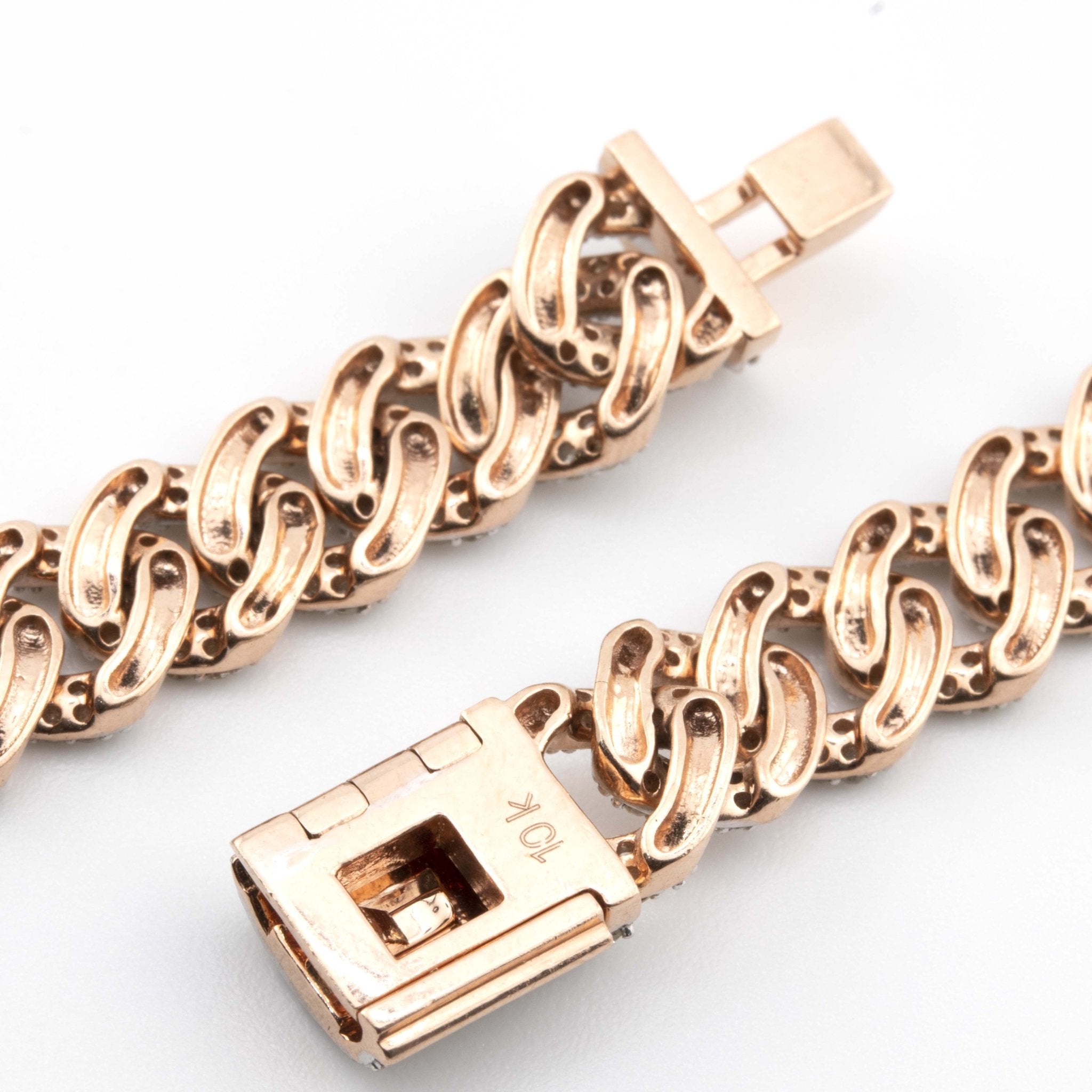 10k 2 Row Rose Gold Pave Cuban Chain (8mm, 22") - Elite Jewelers - Necklaces & Chains