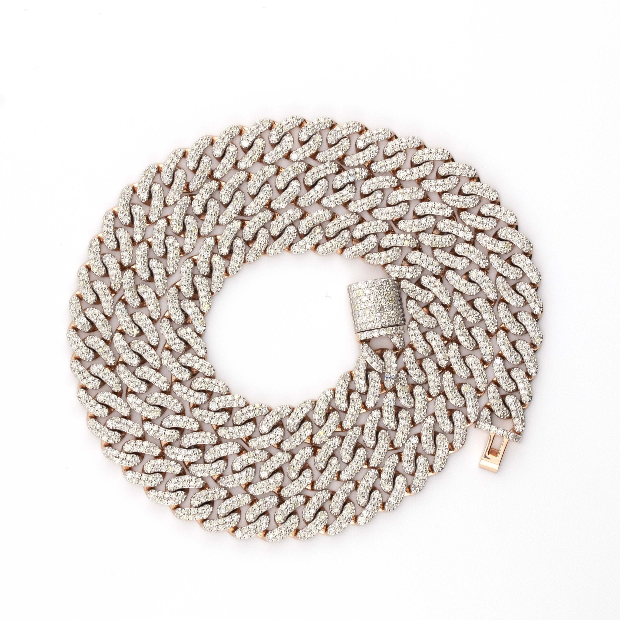 10k 2 Row Rose Gold Pave Cuban Chain (8mm, 22") - Elite Jewelers - Necklaces & Chains
