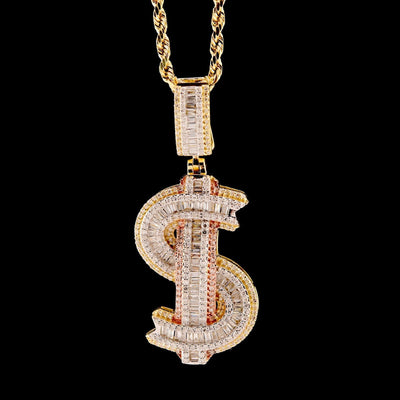 10k 2 Tone Gold 1.15CTW Round & Baguette Diamond Dollar Sign Pendant 8.3g Charm - Elite Jewelers - Charms & Pendants