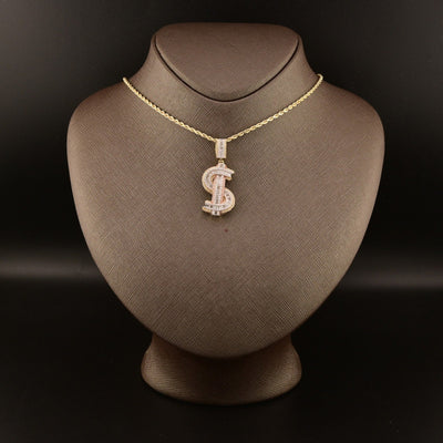 10k 2 Tone Gold 1.15CTW Round & Baguette Diamond Dollar Sign Pendant 8.3g Charm - Elite Jewelers - Charms & Pendants