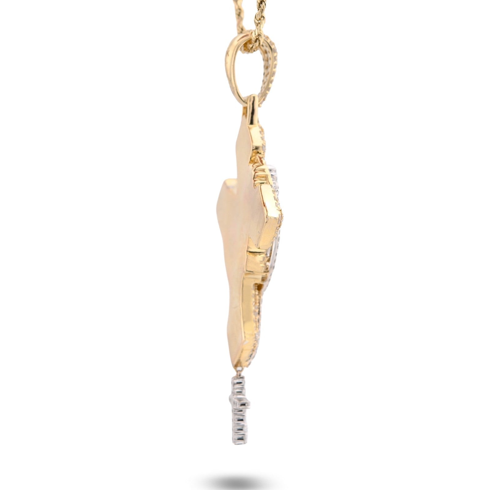 10k 2 - Tone Gold 21.7g 4.8CTW Lab Grown Diamond Praying Hand Cross Dangle Pendant - Elite Jewelers - Charms & Pendants