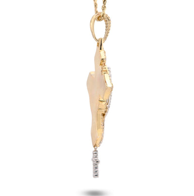 10k 2 - Tone Gold 21.7g 4.8CTW Lab Grown Diamond Praying Hand Cross Dangle Pendant - Elite Jewelers - Charms & Pendants