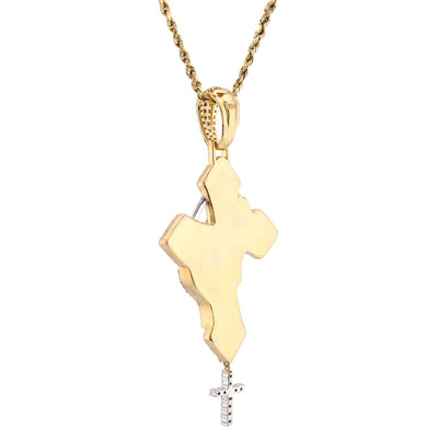 10k 2 - Tone Gold 21.7g 4.8CTW Lab Grown Diamond Praying Hand Cross Dangle Pendant - Elite Jewelers - Charms & Pendants