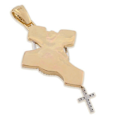 10k 2 - Tone Gold 21.7g 4.8CTW Lab Grown Diamond Praying Hand Cross Dangle Pendant - Elite Jewelers - Charms & Pendants