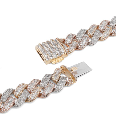 10K 3-Tone Yellow/White/Rose Gold 26CT Natural Diamond Round/Baguette 13MM Chain Men 22" Necklace - Elite Jewelers-Necklaces