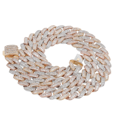 10K 3-Tone Yellow/White/Rose Gold 26CT Natural Diamond Round/Baguette 13MM Chain Men 22" Necklace - Elite Jewelers-Necklaces