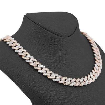 10K 3-Tone Yellow/White/Rose Gold 26CT Natural Diamond Round/Baguette 13MM Chain Men 22" Necklace - Elite Jewelers-Necklaces