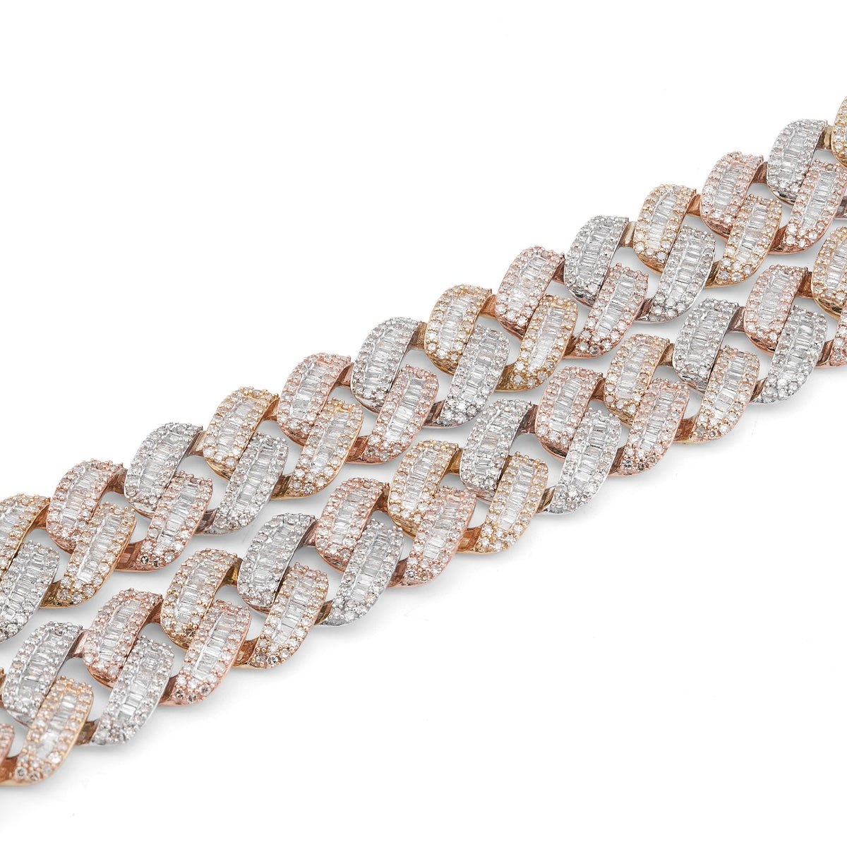 10K 3-Tone Yellow/White/Rose Gold 26CT Natural Diamond Round/Baguette 13MM Chain Men 22" Necklace - Elite Jewelers-Necklaces