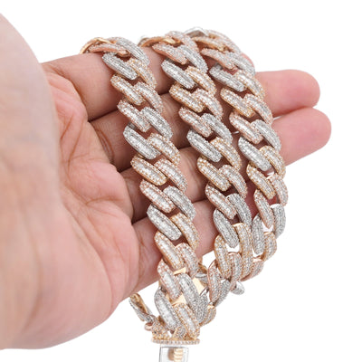 10K 3-Tone Yellow/White/Rose Gold 26CT Natural Diamond Round/Baguette 13MM Chain Men 22" Necklace - Elite Jewelers-Necklaces