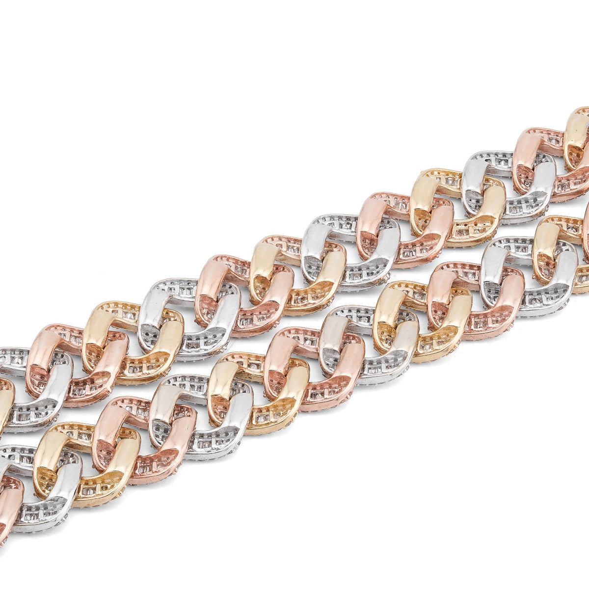 10K 3-Tone Yellow/White/Rose Gold 26CT Natural Diamond Round/Baguette 13MM Chain Men 22" Necklace - Elite Jewelers-Necklaces