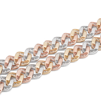 10K 3-Tone Yellow/White/Rose Gold 26CT Natural Diamond Round/Baguette 13MM Chain Men 22" Necklace - Elite Jewelers-Necklaces