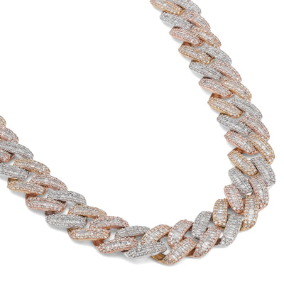 10K 3-Tone Yellow/White/Rose Gold 26CT Natural Diamond Round/Baguette 13MM Chain Men 22" Necklace - Elite Jewelers-Necklaces