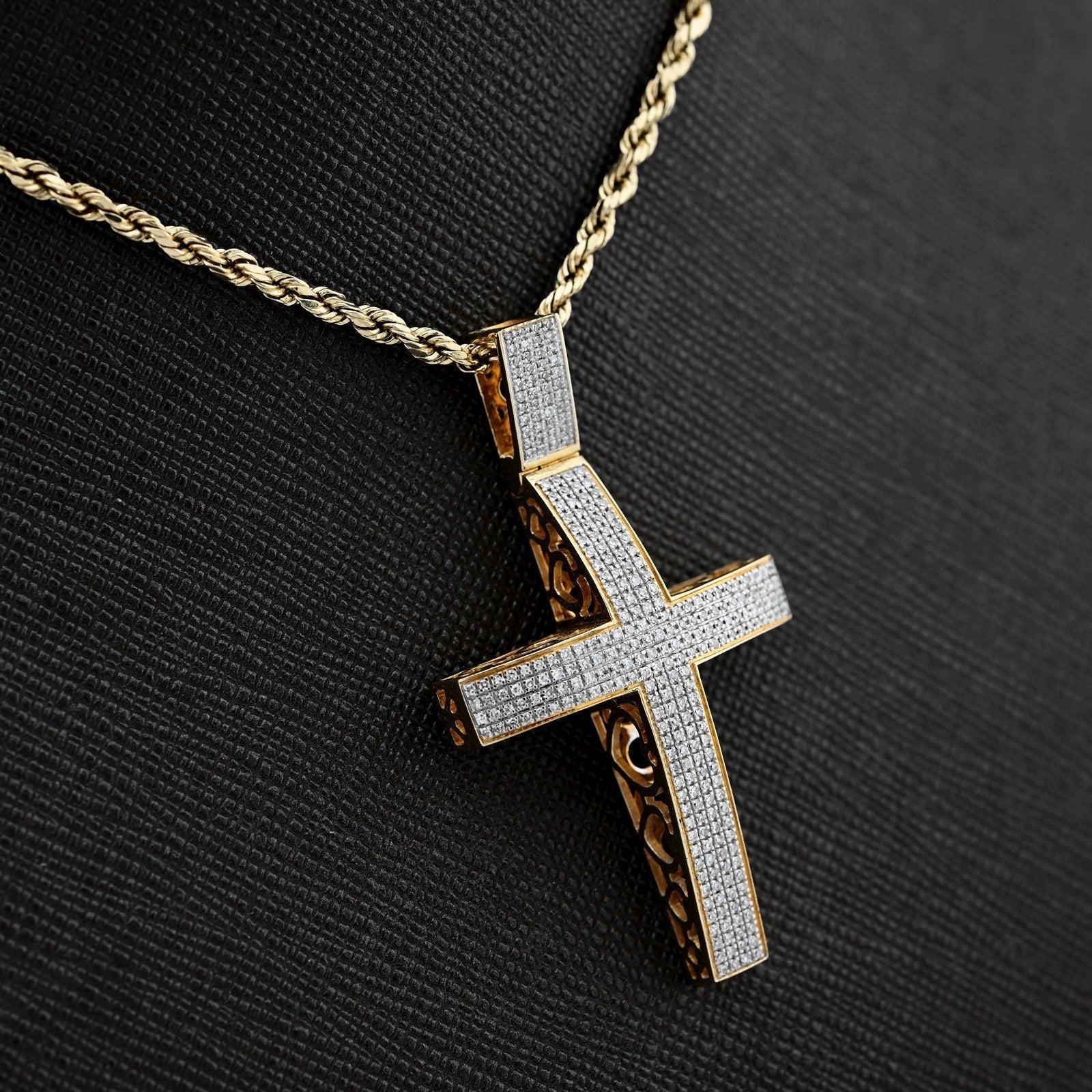 10k Gold 0.6CTW Natural Diamond Cross Pendant 6.6g Religious Charm - Big Bail - Elite Jewelers - Charms & Pendants