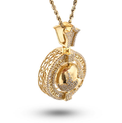 10k Gold 1.7 CTW Round/Baguette Diamond "World Is Yours" Rotating Globe Pendant - Elite Jewelers - Charms & Pendants
