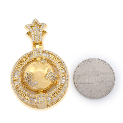 10k Gold 1.7 CTW Round/Baguette Diamond "World Is Yours" Rotating Globe Pendant - Elite Jewelers - Charms & Pendants