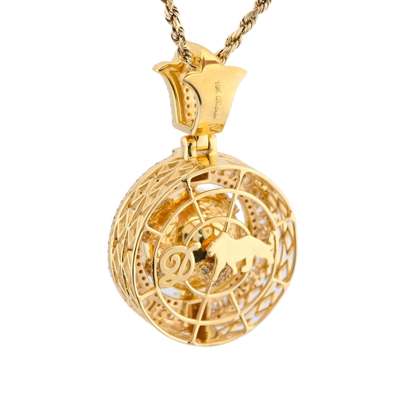 10k Gold 1.7 CTW Round/Baguette Diamond "World Is Yours" Rotating Globe Pendant - Elite Jewelers - Charms & Pendants