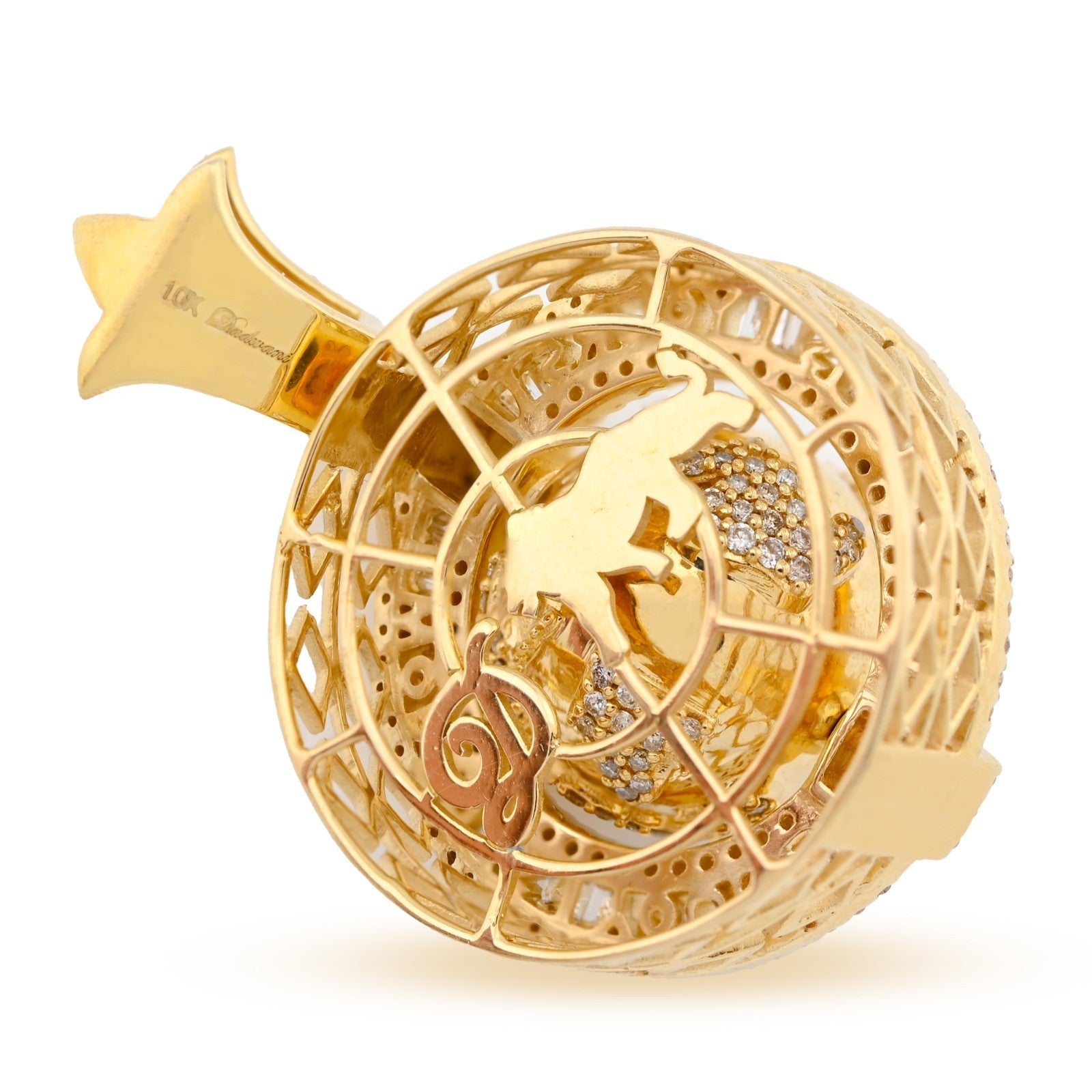 10k Gold 1.7 CTW Round/Baguette Diamond "World Is Yours" Rotating Globe Pendant - Elite Jewelers - Charms & Pendants