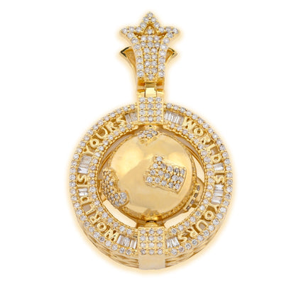 10k Gold 1.7 CTW Round/Baguette Diamond "World Is Yours" Rotating Globe Pendant - Elite Jewelers - Charms & Pendants