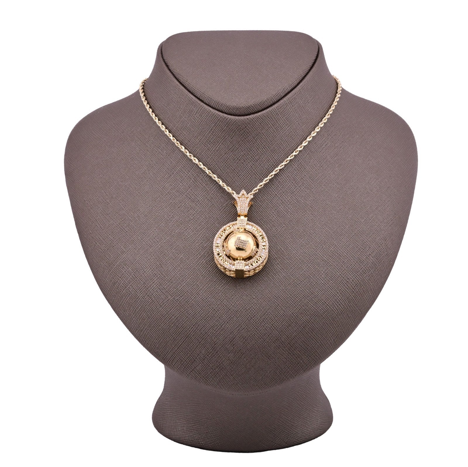 10k Gold 1.7 CTW Round/Baguette Diamond "World Is Yours" Rotating Globe Pendant - Elite Jewelers - Charms & Pendants