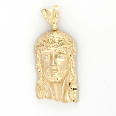10K Plain Yellow Gold Jesus Pendant CZ Diamond Eye 3.25" Tall 1.5" Wide - Elite Jewelers - Charms & Pendants