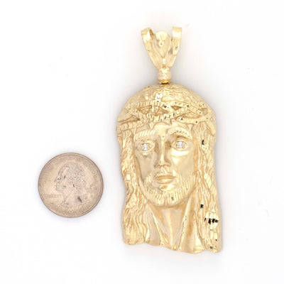 10K Plain Yellow Gold Jesus Pendant CZ Diamond Eye 3.25" Tall 1.5" Wide - Elite Jewelers - Charms & Pendants