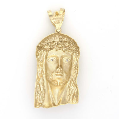 10K Plain Yellow Gold Jesus Pendant CZ Diamond Eye 3.25" Tall 1.5" Wide - Elite Jewelers - Charms & Pendants