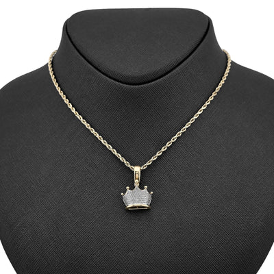 10k Real Yellow Gold 0.3CTW Natural Diamond Crown King Pendant 3.3gms Mens Charm - Elite Jewelers - Charms & Pendants