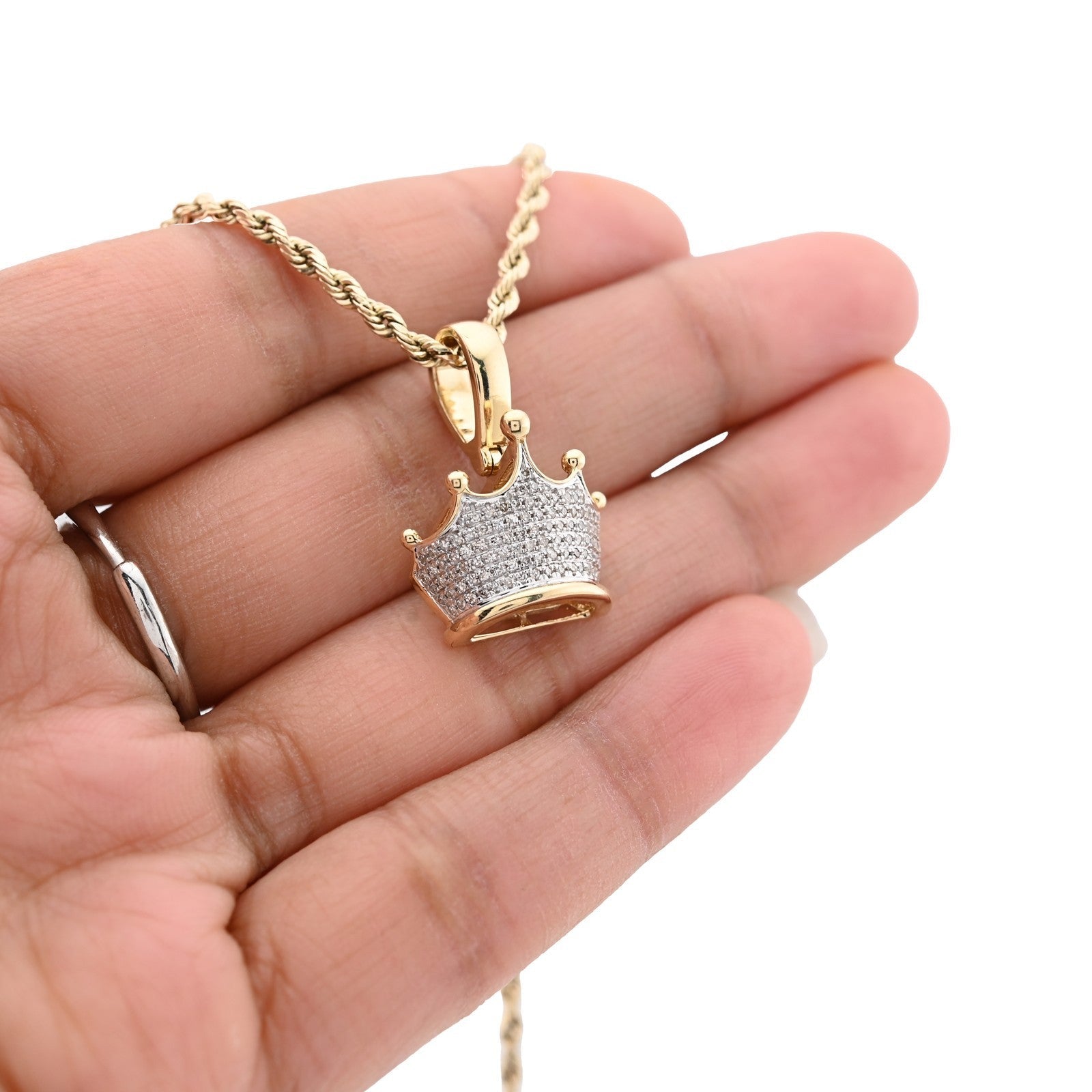 10k Real Yellow Gold 0.3CTW Natural Diamond Crown King Pendant 3.3gms Mens Charm - Elite Jewelers - Charms & Pendants