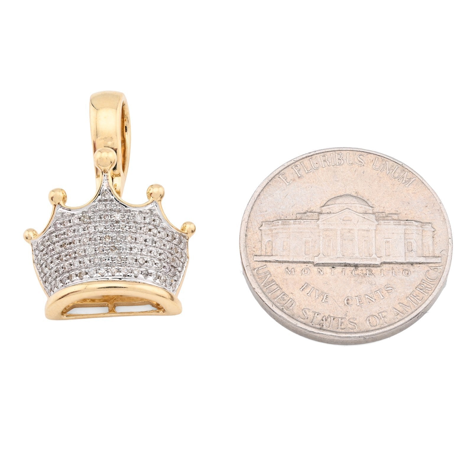 10k Real Yellow Gold 0.3CTW Natural Diamond Crown King Pendant 3.3gms Mens Charm - Elite Jewelers - Charms & Pendants